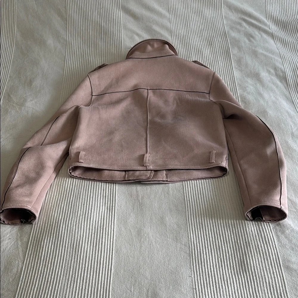 Zara Blush Pink Suede Cropped Moto Jacket Size Medium - Picture 7 of 8